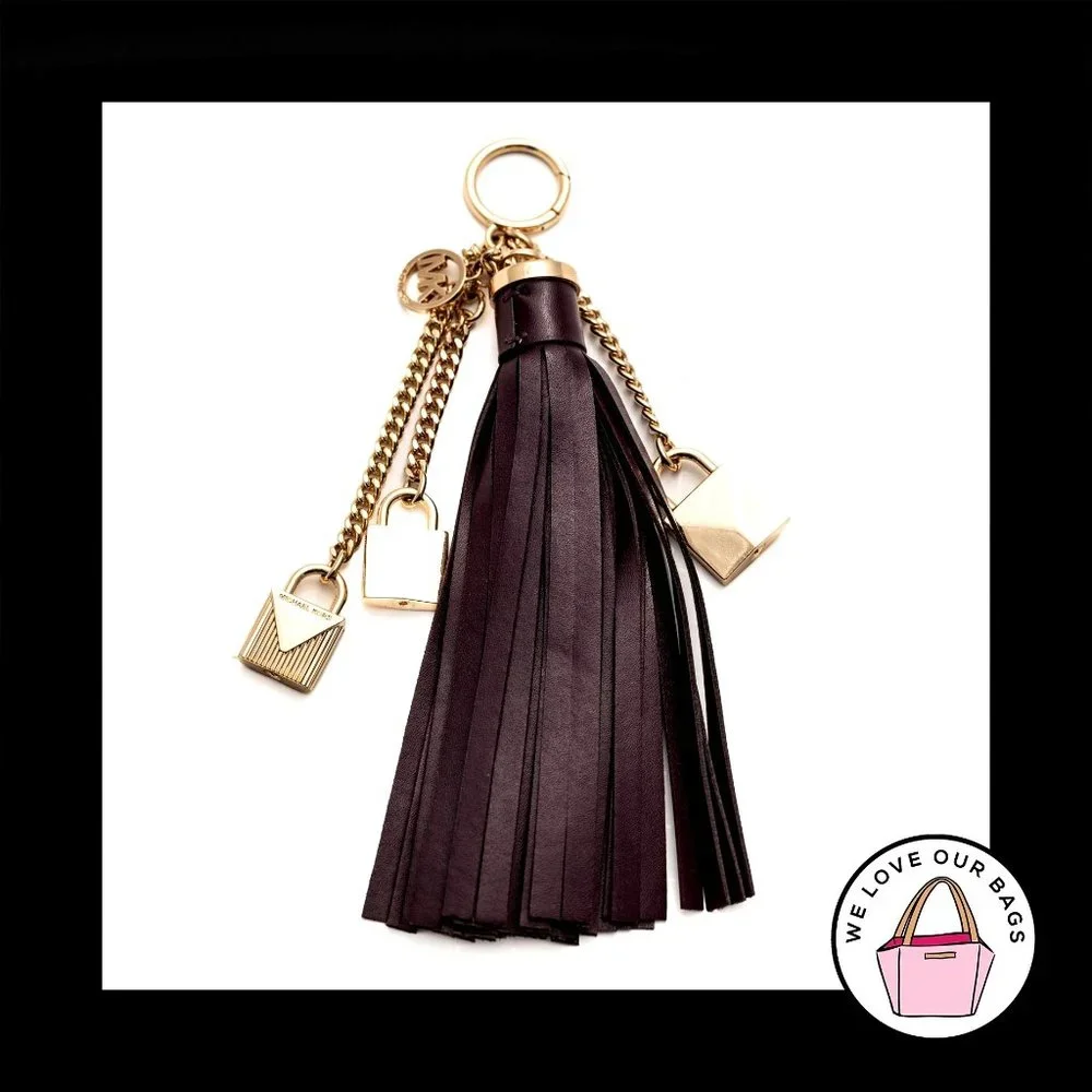 $78 MICHAEL KORS MERCER LOCK PURPLE LEATHER TASSEL FOB CHARM KEYCHAIN HANG TAG